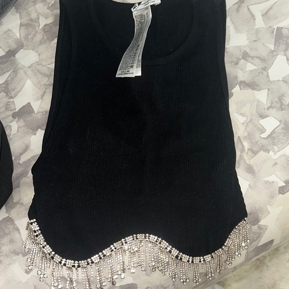 Zara Black Tank Top with Silver Beaded Hem